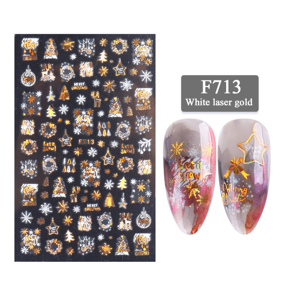 Neue Nagelaufkleber, 3D-Weihnachtsserie, zweifarbig, goldene Laser-Schneeflocke, dünne Aufkleber, Nagelkunst-Design, Nagelkunst-Aufkleber