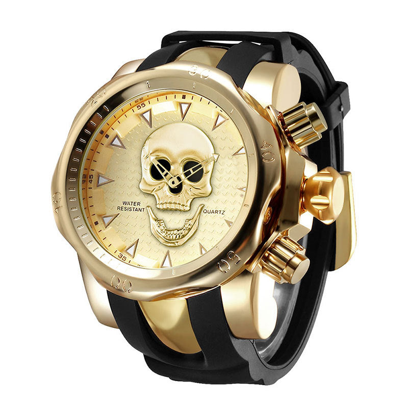 Nuevo reloj para hombre con personalidad de calavera, esfera grande, correa de silicona, reloj de cuarzo