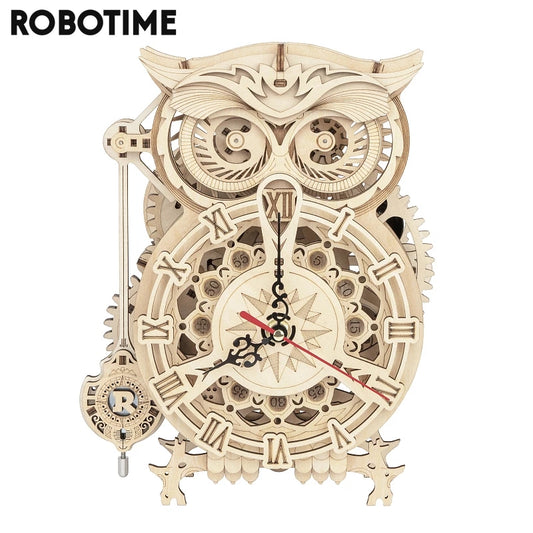 Robotime Rokr juguetes creativos DIY 3D búho reloj de madera kits de bloques de construcción para niños regalos de navidad decoración del hogar LK503