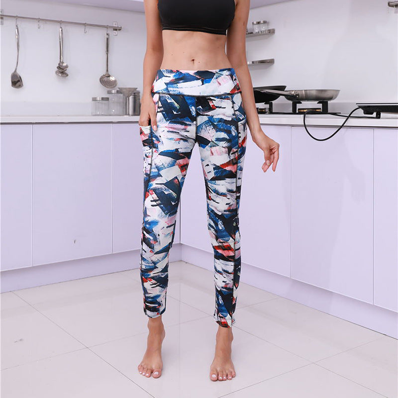 Leggings ajustados con bolsillo estampado Pantalones deportivos de yoga para glúteos para mujer