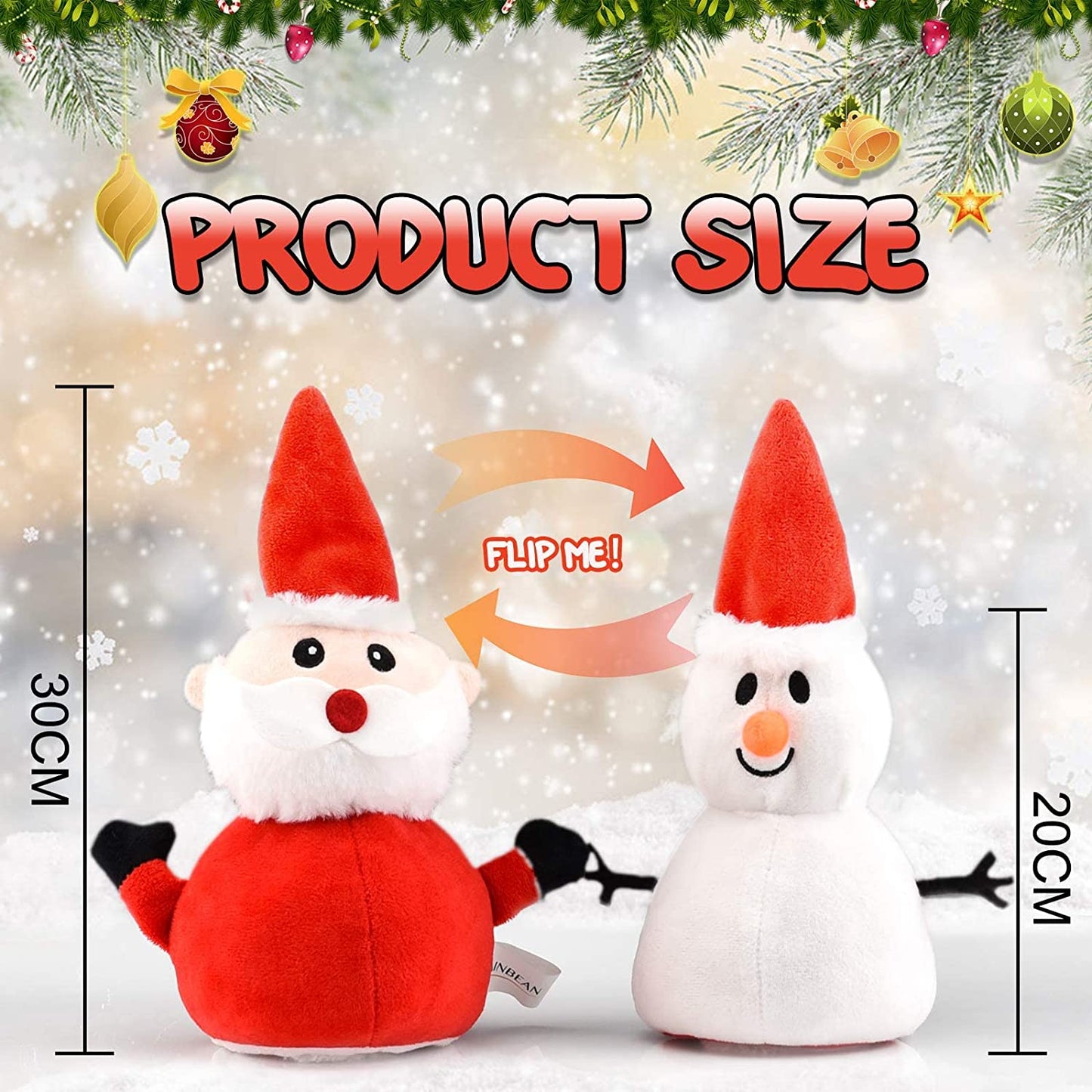 Santa Plush Snowman Plush Toy Reversible Christmas Santa Claus Double Side Stuffed Plushie Soft Doll New Year Birthday Gift for Kids Amazon Platform Banned