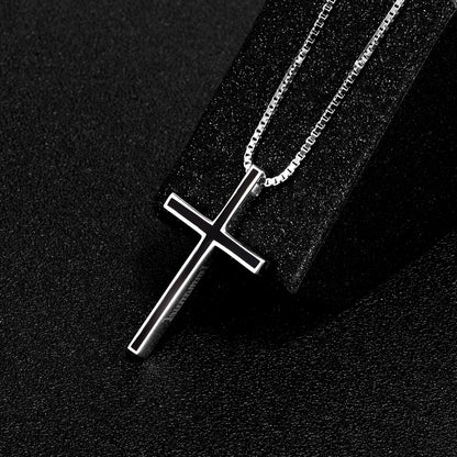 Herren-Halskette mit schwarzem Kreuz-Anhänger, 925er-Sterlingsilber, klassische Kreuz-Halskette