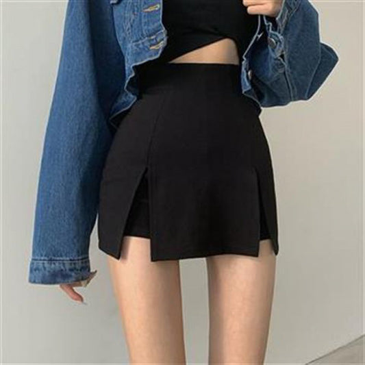 Plus Size Black Skirt For Women Split High Waist