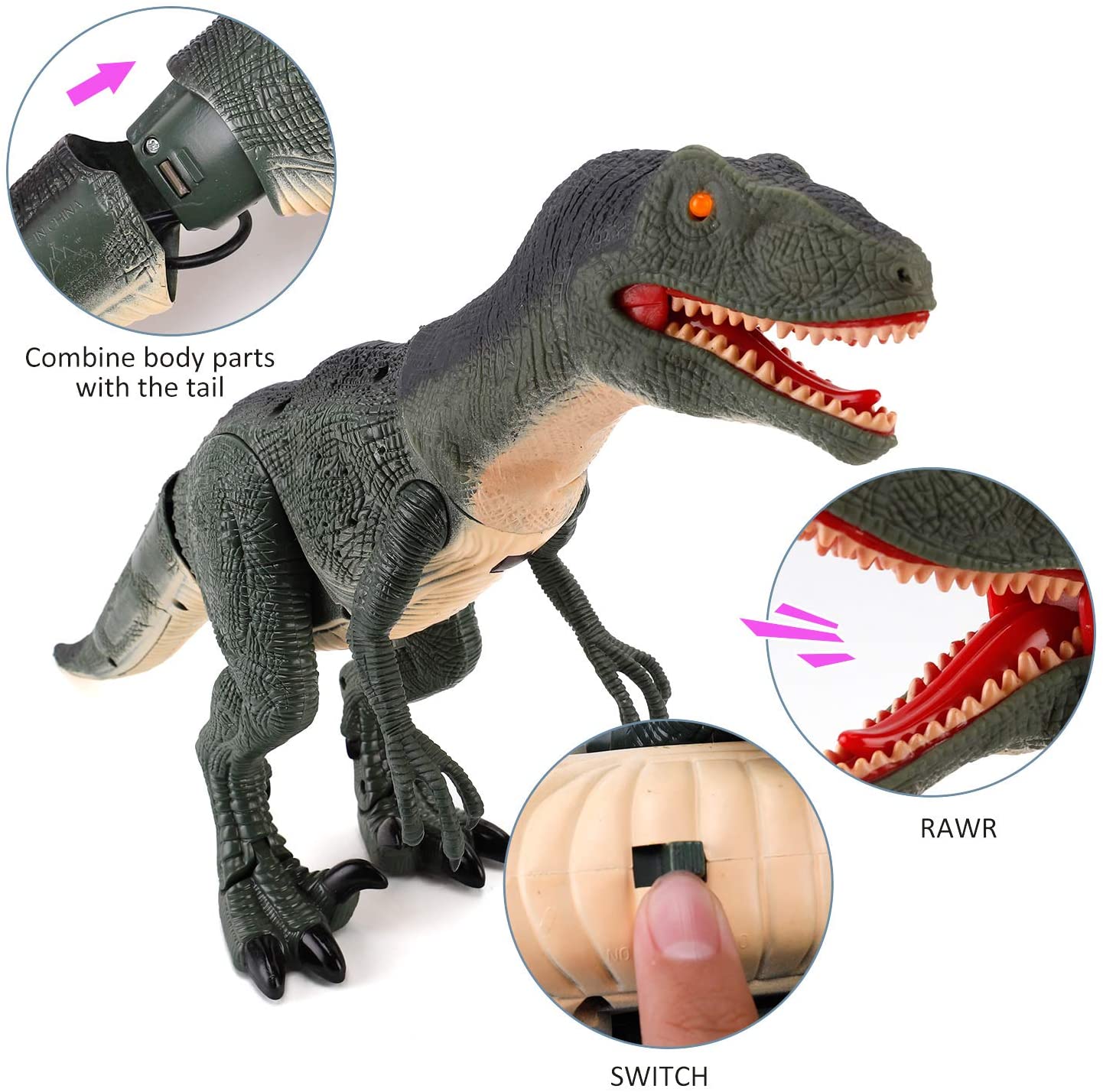 Ferngesteuertes ferngesteuertes wandelndes Dinosaurierspielzeug mit schüttelndem Kopf, leuchtenden Augen und Geräuschen, Velociraptor, Geschenk für Kinder. Amazon-Plattform verboten