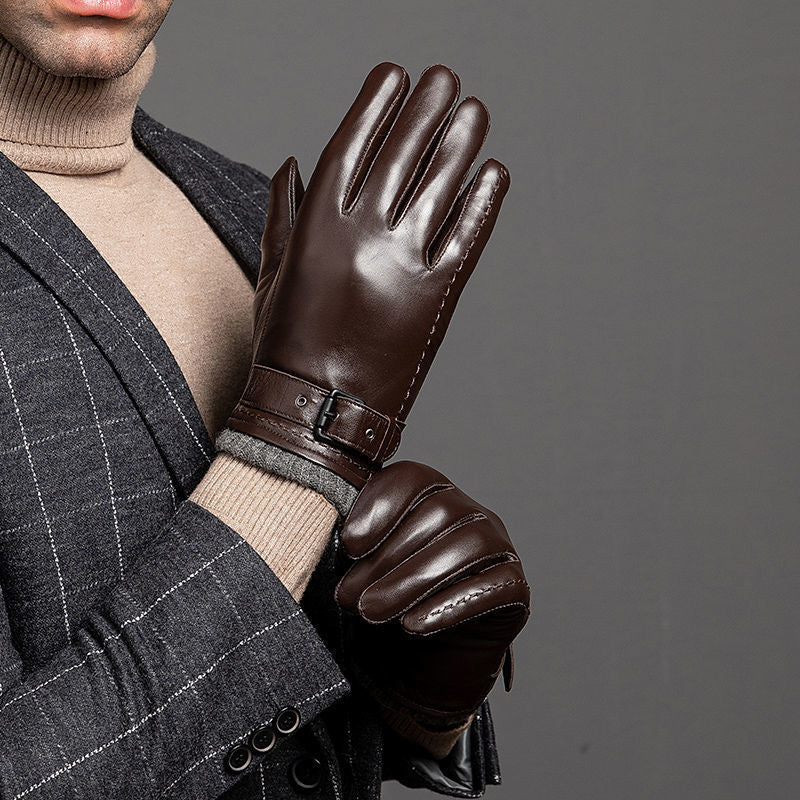 Velvet Thermal And Thickening Driving And Biking Sheepskin Gloves