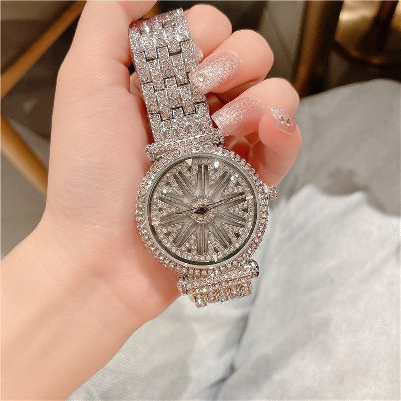 Reloj giratorio resistente al agua con diamantes redondos para mujer
