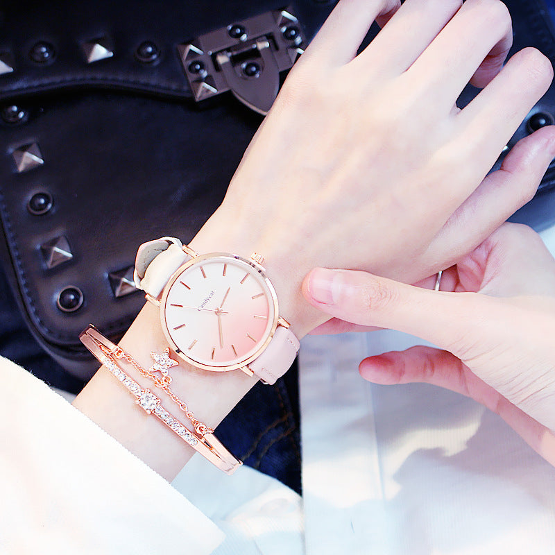 Women's Fashion Gradient Belt Quartz Watch Bracelet Set