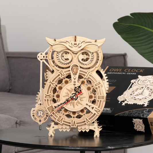 Robotime Rokr Creative DIY Toys 3D Owl Wooden Clock Building Block Kits For Children Christmas Gifts Home Decoration LK503