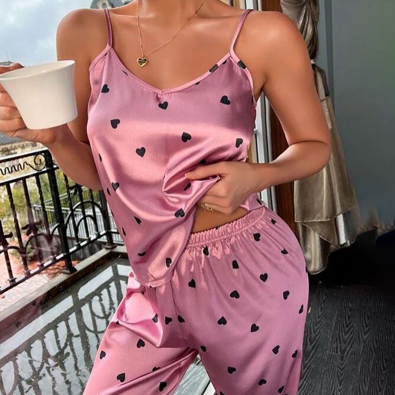 Conjunto de pijama floral de dos piezas para mujer