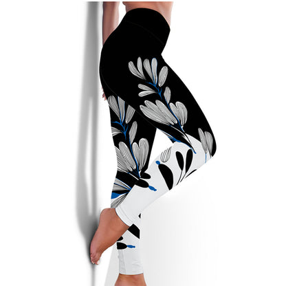 Leggings estampados de mariposas florales Pantalones de yoga delgados de cintura alta Leggings