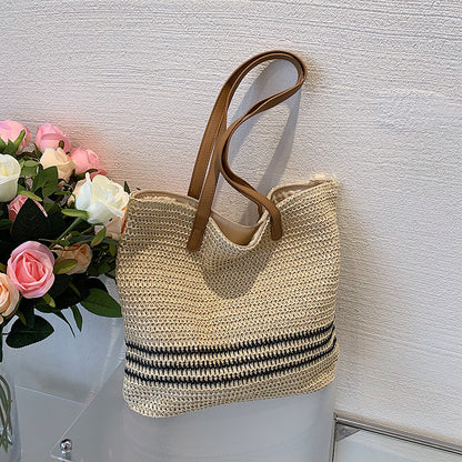 Bolso casual a rayas de gran capacidad Bolsos de paja de verano