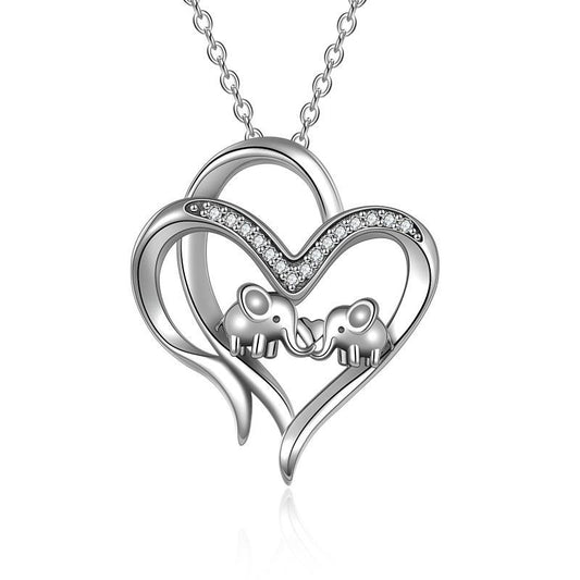 Sterling Silver Elephant Heart-shaped Pendant For Mother and Child