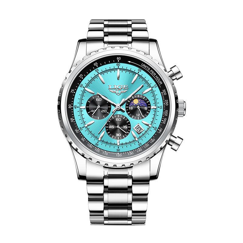 Reloj de Cuarzo para Hombre Reloj de Negocios Fase Lunar Multifuncional