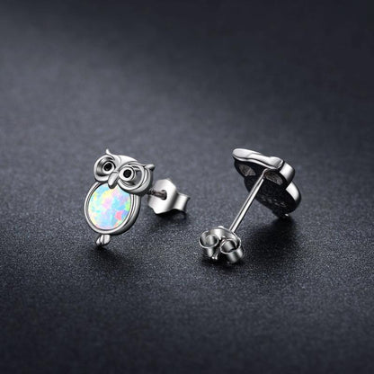 Sterling Silber Eule Kleine süße Opal Ohrstecker Schmuck