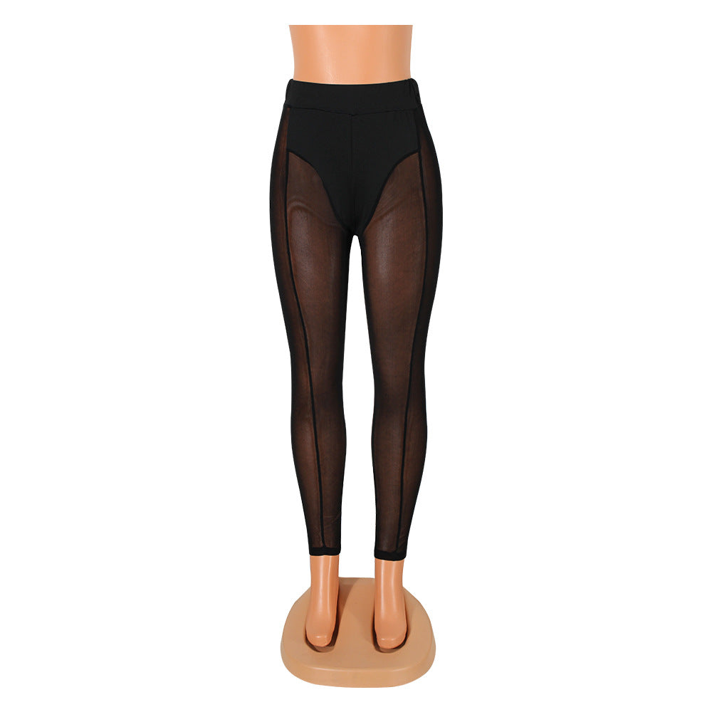 Sexy Mesh-Stretch-Leggings in Schwarz