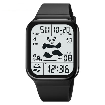 Nuevo reloj electrónico cuadrado policromado Panda masculino y femenino estudiantes impermeable multifuncional deportes Red impermeable rojo