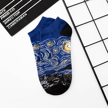 Retro Artistic Oil Painting All Cotton Low Cut Socks