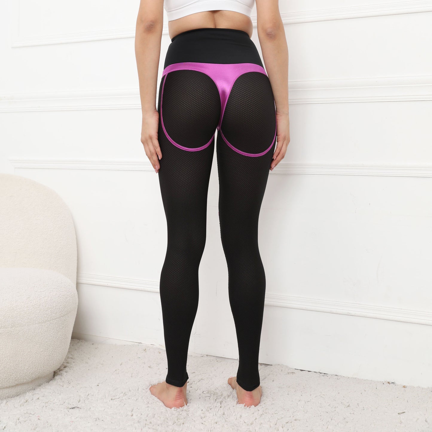 Pantalones de yoga con costuras deportivas de malla con levantamiento de cadera para mujer