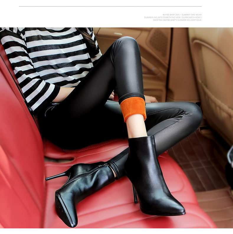 Women's Warm And Velvet Faux Leather Leggings