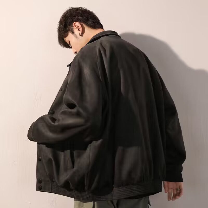 Men's Autumn Winter Suede Bomber Coat Autumn Top Jacket