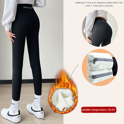 Fleece-verdickte Leggings für den Winter -20 bis 5, Hai-Hose für Damen, hohe Taille, eng, dünn, Bauchkontrolle, Gesäß, schlankmachende Yoga-Hose