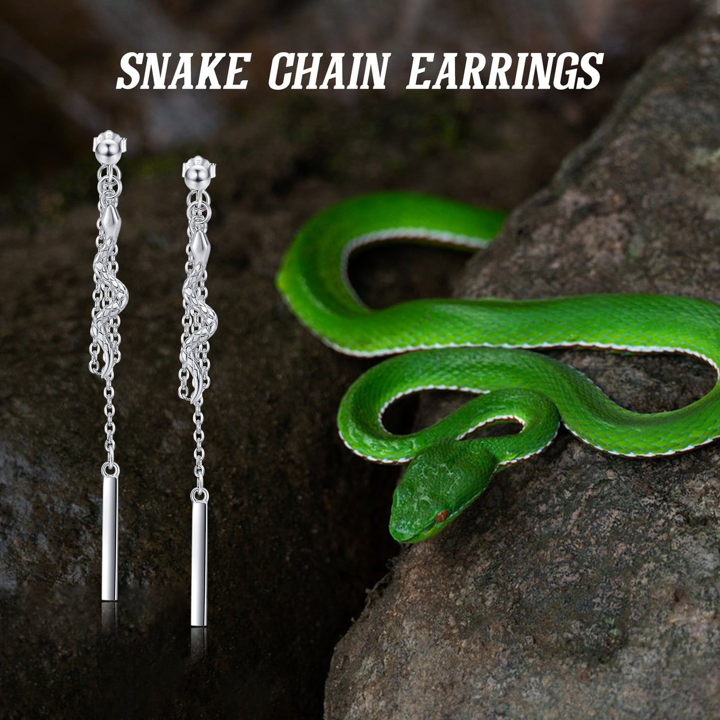 Pendientes de cadena de plata de ley con colgante de serpiente como regalo de cumpleaños para mujeres y niñas