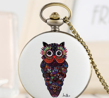 Flip Cartoon Owl Pattern Reloj de bolsillo Lindo estudiante