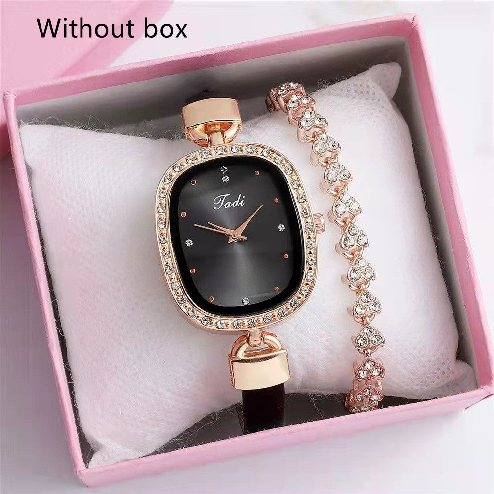 Reloj de pulsera para mujer, traje de dos piezas, reloj de cuarzo para mujer, reloj de moda con cinturón fino y diamantes de imitación