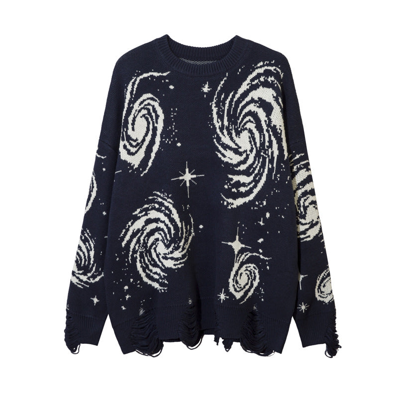 Men's Cosmic Starry Sky Ripped Sweater