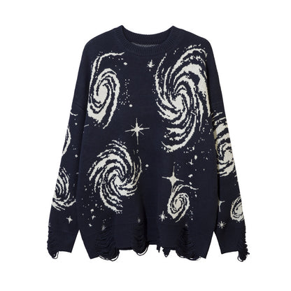 Herren-Pullover „Cosmic Starry Sky“ mit Rissen