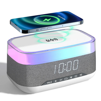 Reloj despertador multifuncional inteligente, Altavoz Bluetooth, cargador inalámbrico, reloj de carga rápida, luz nocturna de ambiente, decoración del hogar