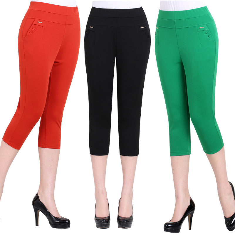 Pantalones casuales de cintura alta de color liso para mujer