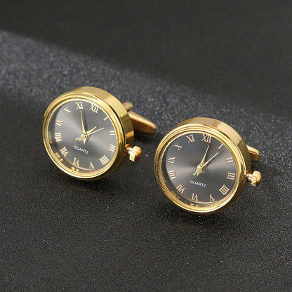 Men's Light Luxury Clock Cufflinks Fashion French Rotatable Golden Cuff