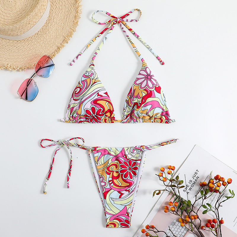 Triangel-Bikini mit Print für Damen mit separatem System und hängendem Hals-Badeanzug