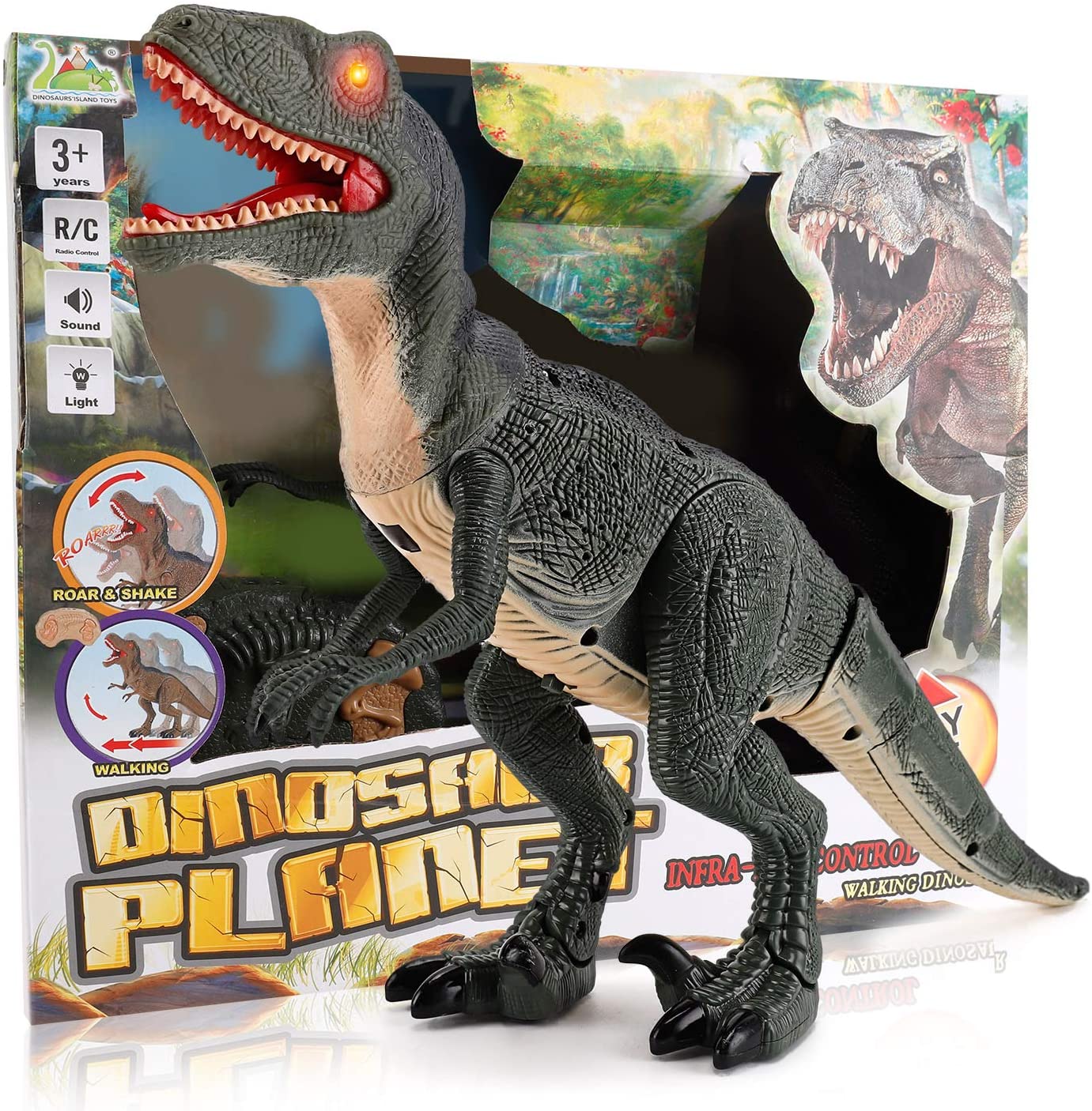 Juguete de dinosaurio que camina con Control remoto, cabeza móvil, ojos y sonidos iluminados, Velociraptor, regalo para niños, plataforma de Amazon prohibida