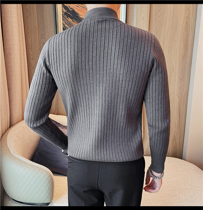 Herren-Strickpullover mit Reißverschluss und Stehkragen für Herbst und Winter