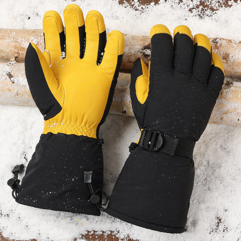 Leather Long Fleece Lined Cold-resistant Warm Gloves