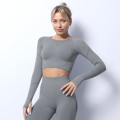 Ropa de yoga de punto sin costuras chaqueta de manga larga deportes fitness mujeres