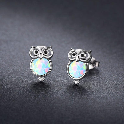 Sterling Silber Eule Kleine süße Opal Ohrstecker Schmuck