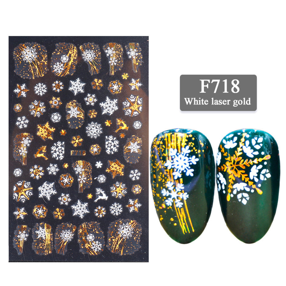 Neue Nagelaufkleber, 3D-Weihnachtsserie, zweifarbig, goldene Laser-Schneeflocke, dünne Aufkleber, Nagelkunst-Design, Nagelkunst-Aufkleber