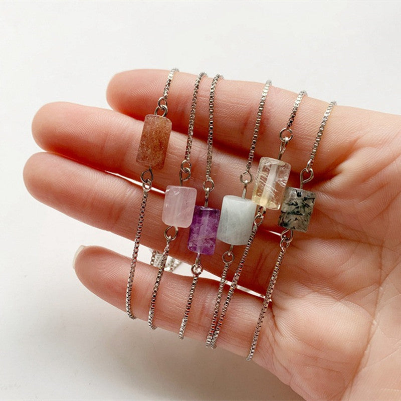 Natural Citrine Purple Prehnite Tube Bead Bracelet