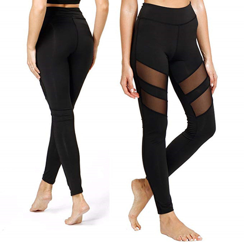 Übungs- und Fitness-Leggings mit Netznähten, hohe Taille, Bauch, dünnes Gesäß, Yogahose