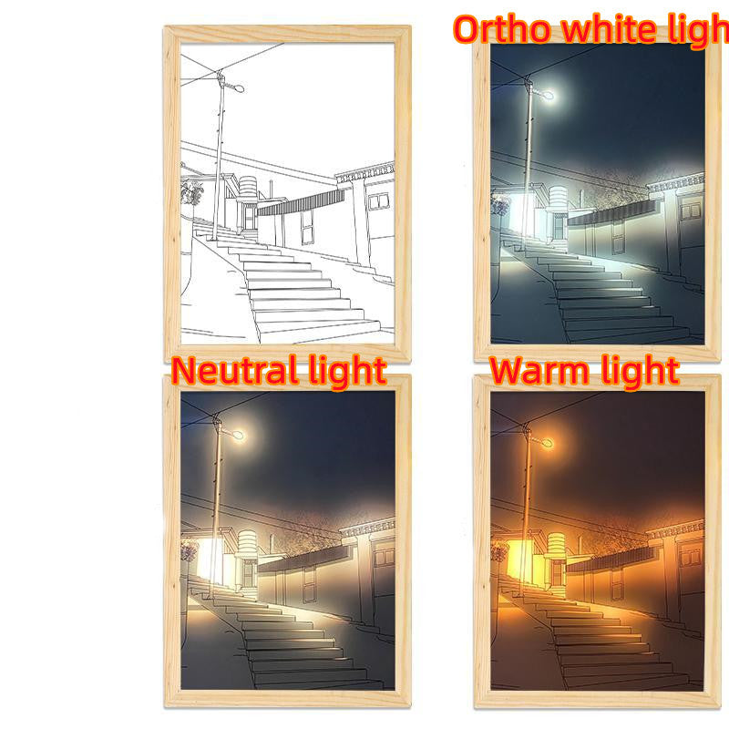 Beleuchtetes Bild, LED, dekoratives Licht, Malerei, Nachttisch-Bildstil, kreativ, modern, simulieren Sonnenschein, Zeichnung, Nachtlicht, Geschenk