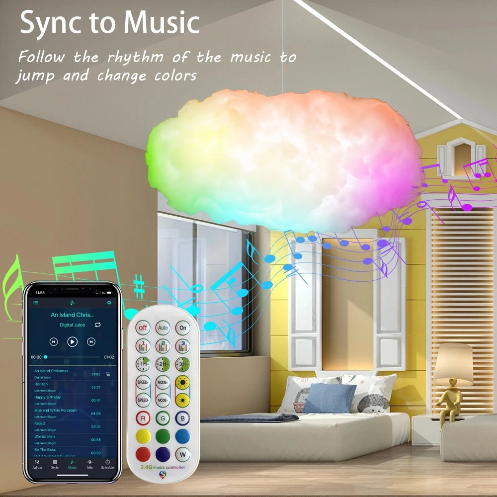 Luz de nube USB, Control por aplicación, sincronización de música, luz ambiental 3D RGBIC, simulación de rayos, nubes, luz para dormitorio y habitación
