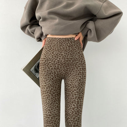 Nine Point Leggings aus Wildleder und Plüsch mit Leopardenmuster