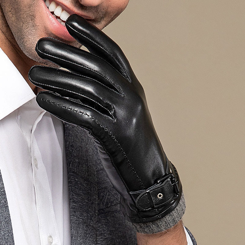 Guantes de piel de oveja para conducir y andar en bicicleta, térmicos y espesantes de terciopelo