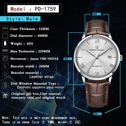 Automatische mechanische Herrenuhr aus Edelstahl mit wasserdichtem Gürtel