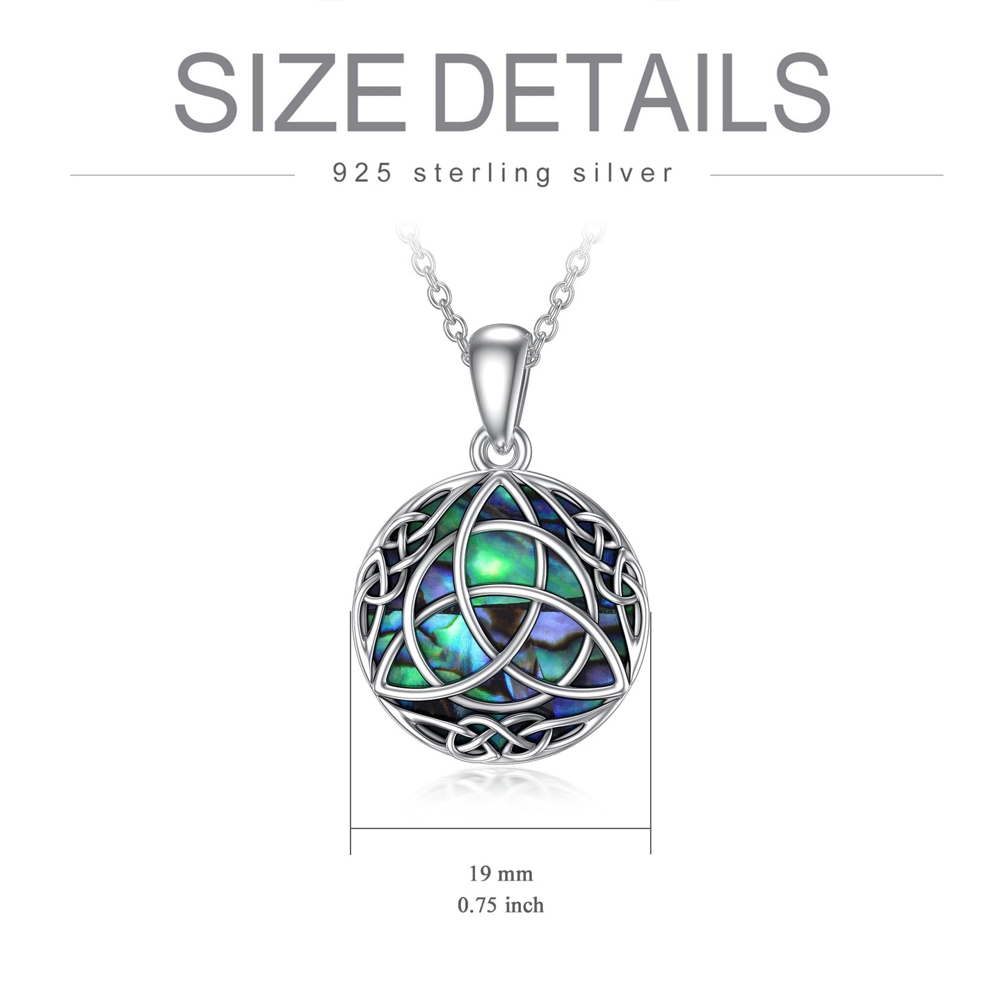 Vintage Sterling Silber Trinity Celtic Knot Lucky Halskette mit simulierter Abalone-Muschel