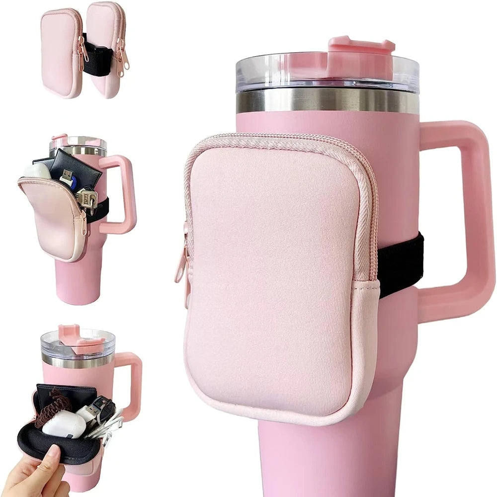 Bolsa de botella de agua para beber taza, botella de agua, Caddy, bolsa de vaso de neopreno para tarjetas, llaves, billetera, auriculares