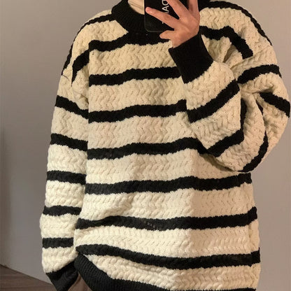 Round Neck Sweater Boys Design Sense Stripe Trendy